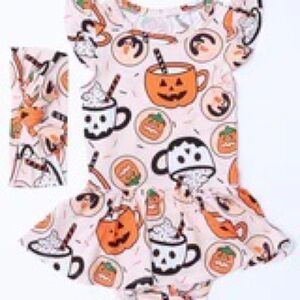 Little snuggles sweet Halloween cookies twirl bodysuit and headband set